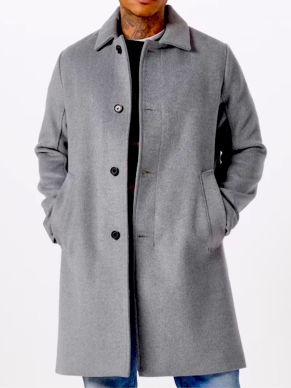 Abercrombie Men's Classic Grey Wool Overcoat - pea coat size L